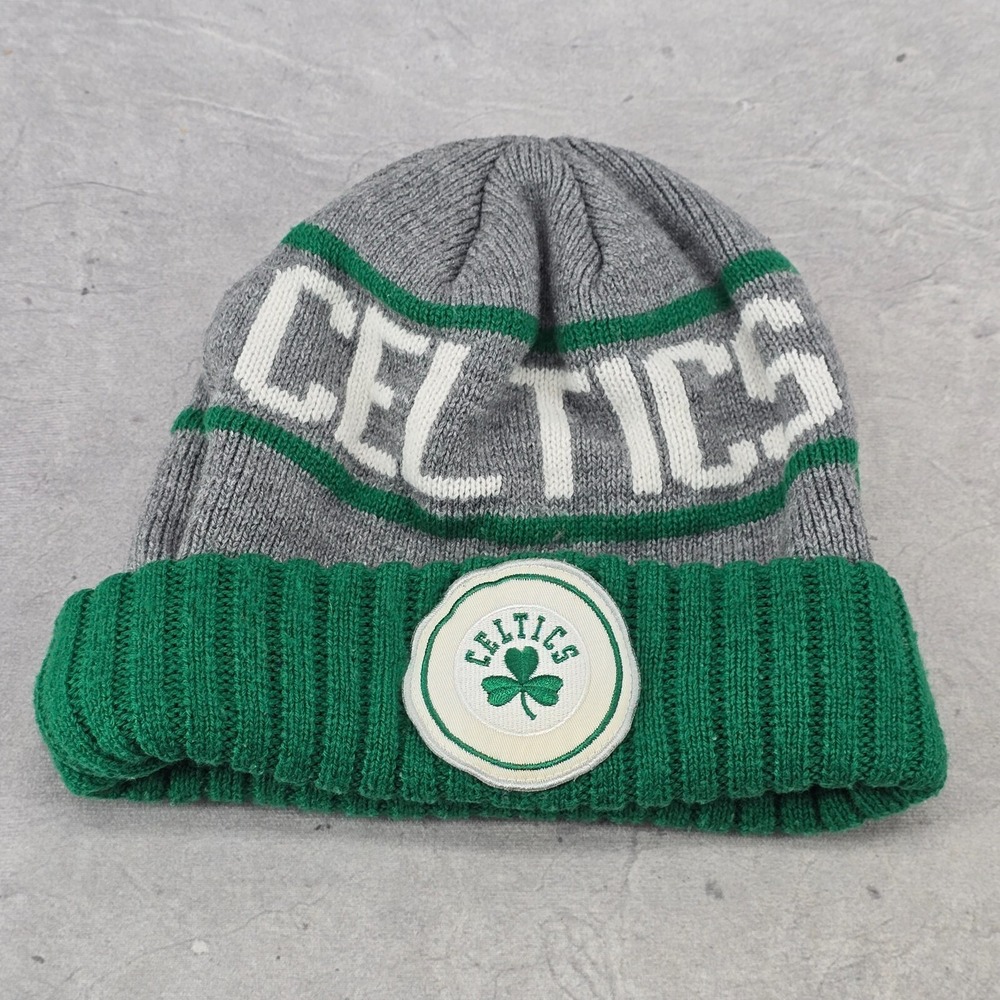 Michell & Ness Celtics NBA Beanie Hat Old School‎ Logo Gray Green One Size Cap